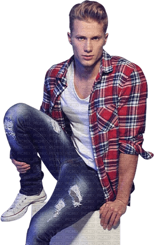 Man Jeans Blue Red White - Bogusia - zdarma png