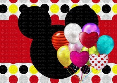 multicolore image encre couleur coeur anniversaire effet à pois Mickey Disney ballons  edited by me - zdarma png