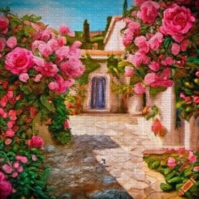 Villa with Pink Roses - Free PNG
