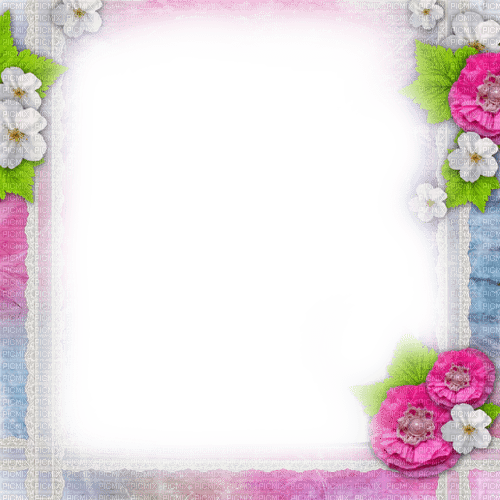Pink/Blue/Green Flowers Frame - By KittyKatLuv65 - Free PNG