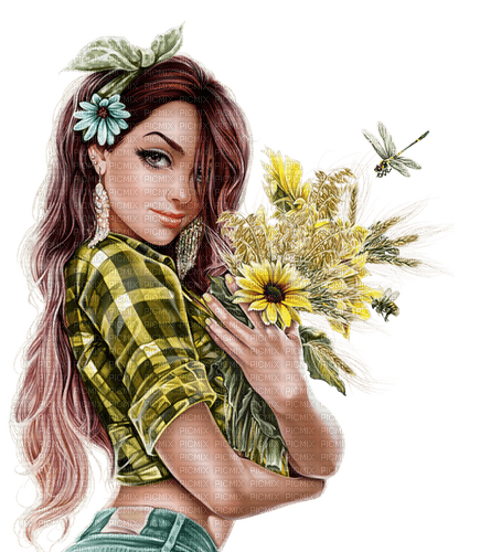 Woman. Flowers. Leila - png ฟรี