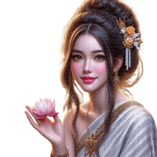 asian woman white pink lotus - nemokama png
