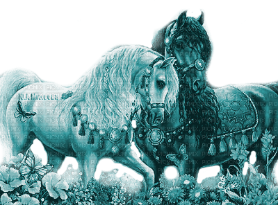 Y.A.M._Fantasy animals horses blue - gratis png
