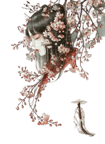 flower,girl,women,femme, painting,china - zdarma png