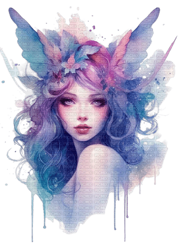 watercolor blue purple pastel fairy painting - bezmaksas png