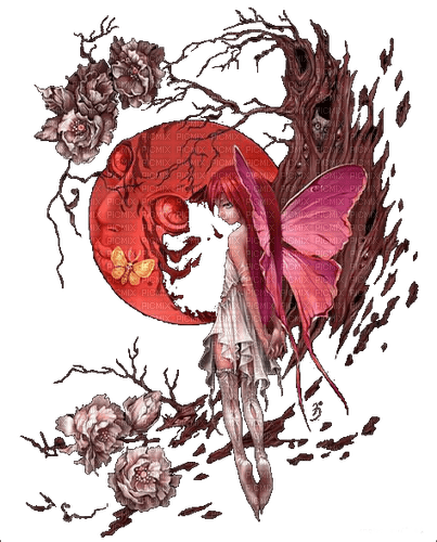 Red Goth Fairy Moon Floral Blah Blah Blah - бесплатно png