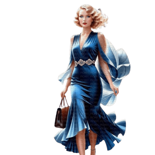 Mujer Vintage Azul Rubicat - PNG gratuit