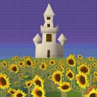 Sunflowers and Castle - png ฟรี