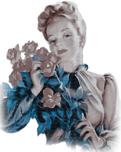 soave woman vintage flowers rose blue brown - 免费PNG