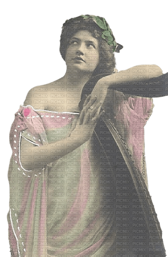 vintage lady woman harp dolceluna - Free PNG