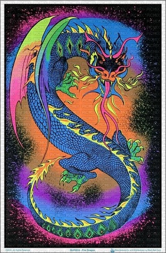 rainbow neon dragon art poster - PNG gratuit