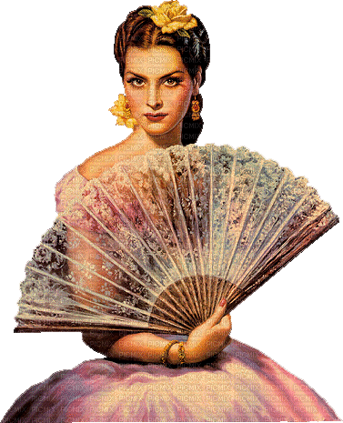 woman vintage fan - 免费PNG