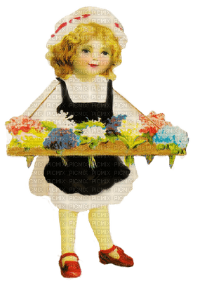 Kaz_Creations Vintage Child Girl  With Flowers - png ฟรี