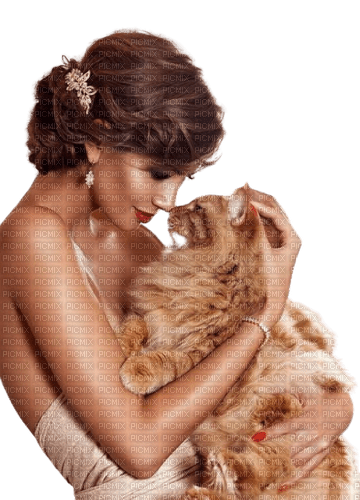 frau woman femme katze cat - PNG gratuit
