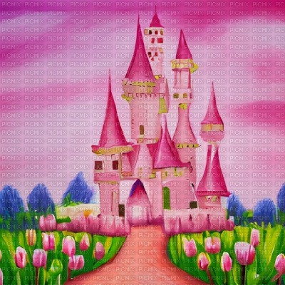 Pink Castle and Tulips - ilmainen png