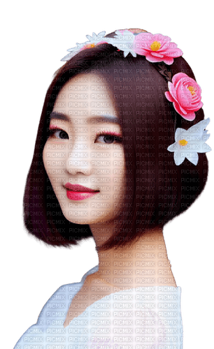 Korean woman with flowers - ücretsiz png