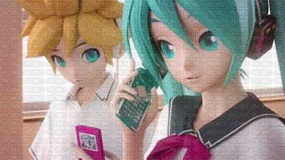 Len & Miku - Free animated GIF