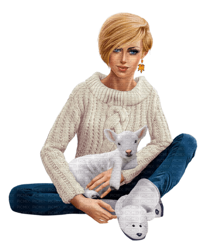 Woman with a lamb, sheep. Winter. Fall. Leila - Free PNG