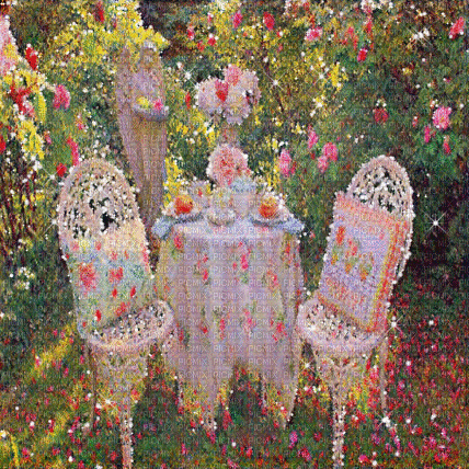 kikkapink background garden table painting gif - 免费动画 GIF