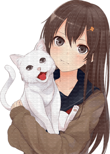 Anime Girl with a cat - bezmaksas png