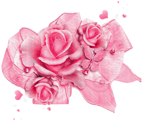 Roses.Hearts.Ribbon.Butterfly.Pink - PNG gratuit