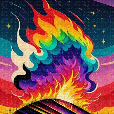 Rainbow Fire on a Hill - ingyenes png