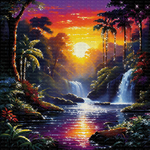♡§m3§♡ animated falls water tropical night - Free animated GIF