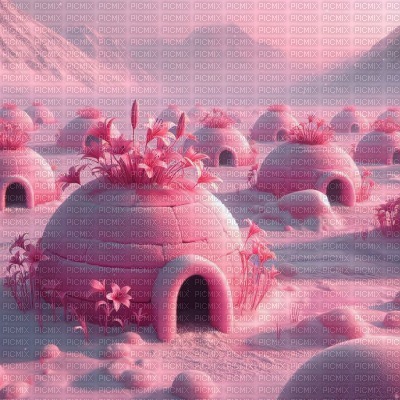 Pink Igloos with Lilies - bezmaksas png
