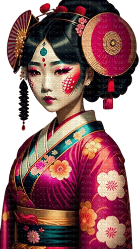 asian woman pink gold teal - 無料png