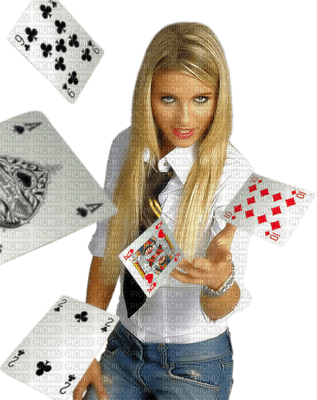 woman playing cards bp - PNG gratuit