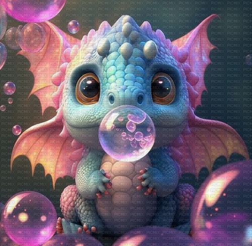 fantasy baby dragon and bubbles by papuzzetto - gratis png