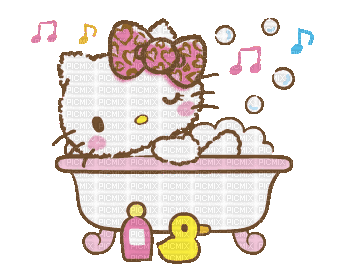 Hello kitty bain bath cute mignon kawaii gif - GIF animé gratuit