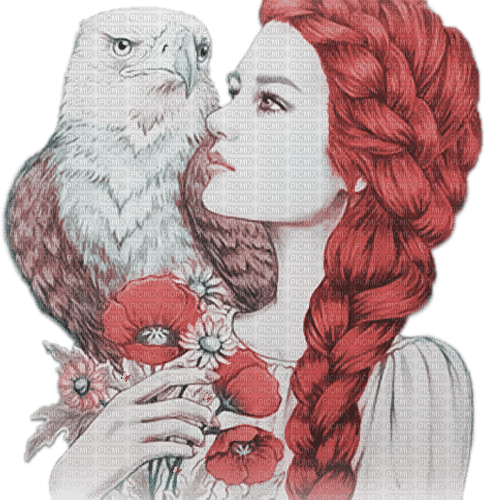 soave woman fantasy bird flowers pink teal - PNG gratuit