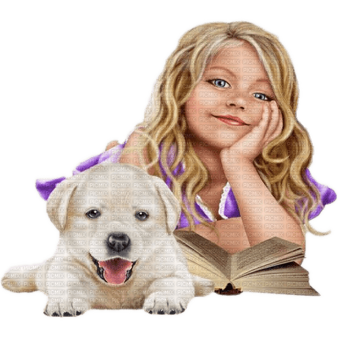 Mädchen, Girl, Hund, Buch - kostenlos png