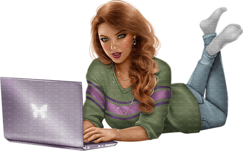 Woman, laptop, computer. Leila - gratis png