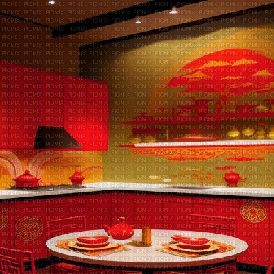 Red/Gold Chinese Kitchen - Free PNG