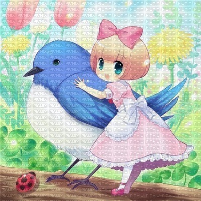 Chibi avec oiseau bleu - фрее пнг