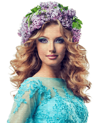 kvinna-woman-blommor i håret - png ฟรี