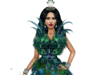 woman  peacock dress  femme paon - Free PNG