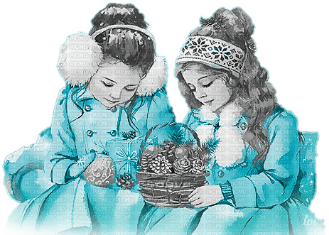 soave children  girl friends vintage christmas - Free PNG