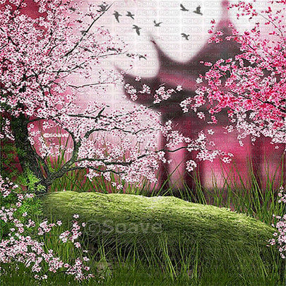 soave background oriental animated pink green - GIF animasi gratis