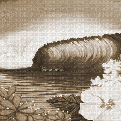 Y.A.M._Summer background flowers sea sepia - Free animated GIF