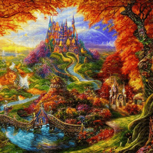 kikkapink autumn background fantasy castle - PNG gratuit