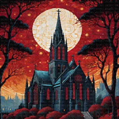 Gothic Cathedral & Moon - PNG gratuit