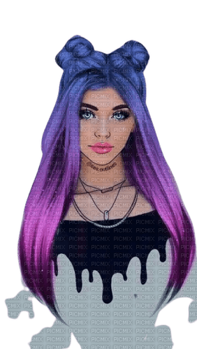 Femme cheveux violets et bleu - ücretsiz png
