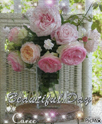 Pink Roses on a outdoor table GIF - Gratis geanimeerde GIF