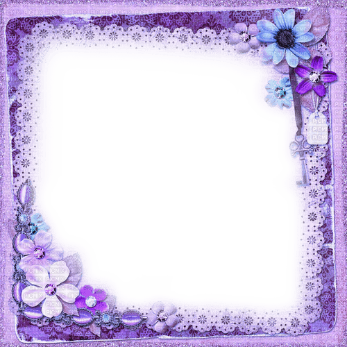 Purple and Blue Flowers Frame - By KittyKatLuv65 - nemokama png