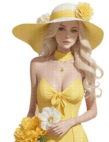 Woman in yellow. Hat. Leila - δωρεάν png