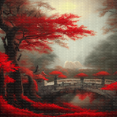 kikkapink autumn asian oriental background - PNG gratuit