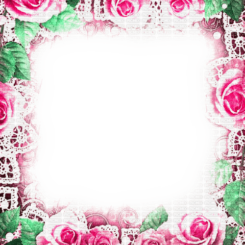 Pink/Green Roses Frame - By KittyKatLuv65 - png ฟรี